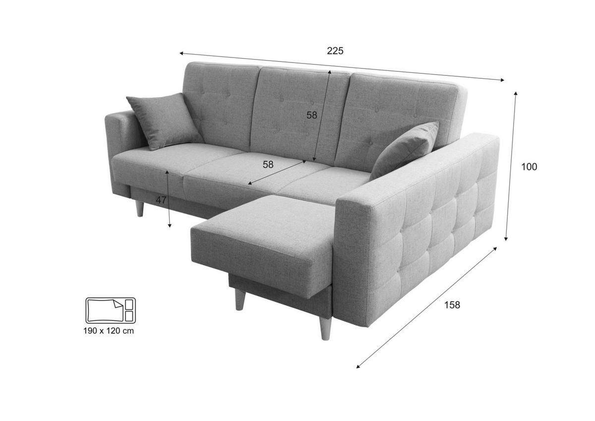 ECKSCHLAFSOFA HILTON Strukturstoff - Silberfarben, Textil (225/158cm) - Robin