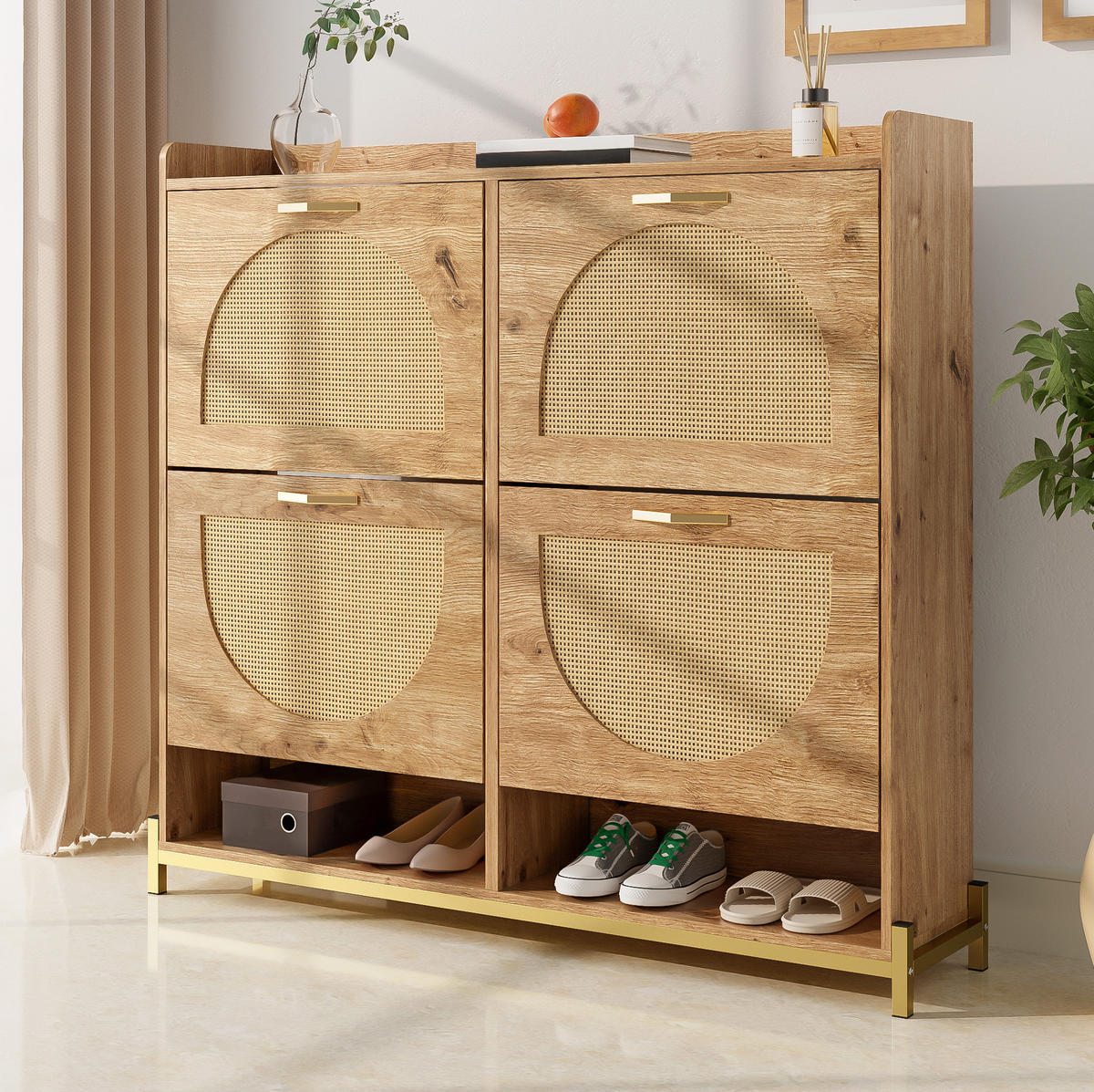 SCHUHSCHRANK aus MDF 108,5x24x100cm in Naturfarben mit Ablage - Naturfarben, Holzwerkstoff (108.5/100/24cm) - Modfu