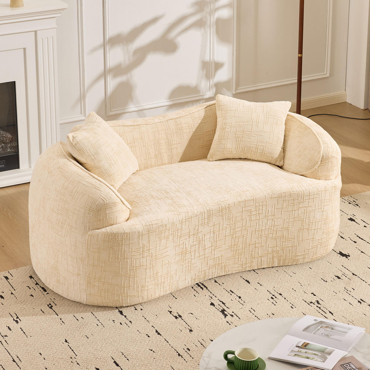 2-SITZER-SOFA DE-34984 gebogen mit 2 Kissen Beige - Beige, Textil (87/65/170cm) - ComfortXL