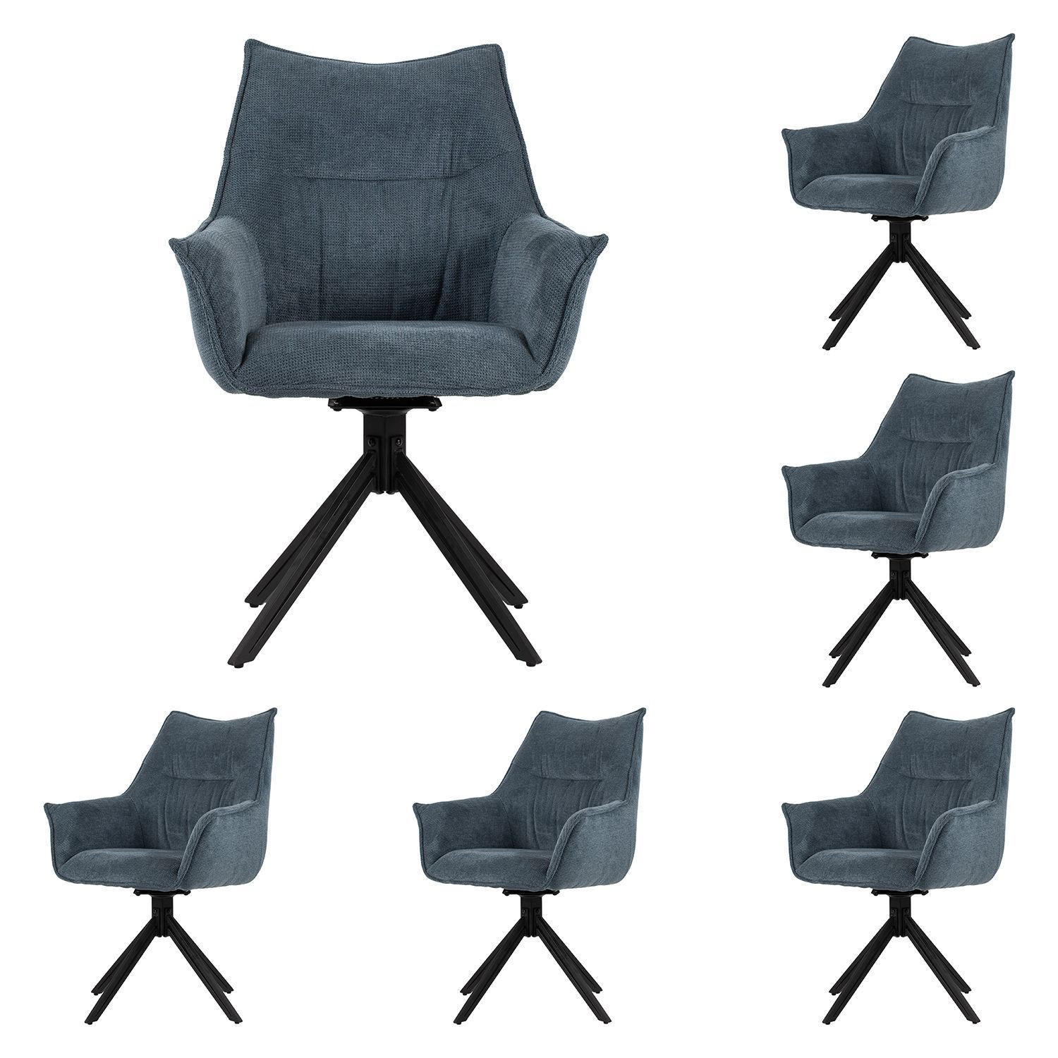 DININGSESSEL Ginosa - 6er Set - drehbar - blau - Blau/Schwarz, Textil/Metall (62/90/66cm) - bene living