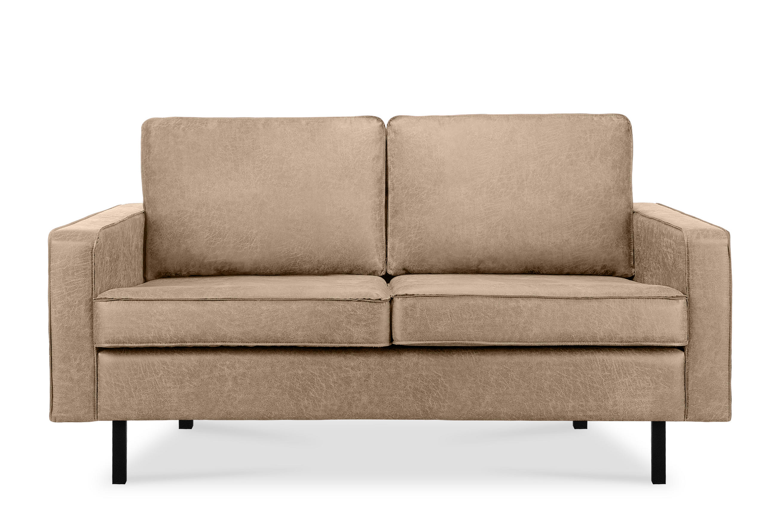 2-SITZER-SOFA INVIA Klassische-Stil mit Armlehnen, Lederoptik-Stoff, beige - Beige/Schwarz, Textil (164/87/98cm) - KONSIMO®