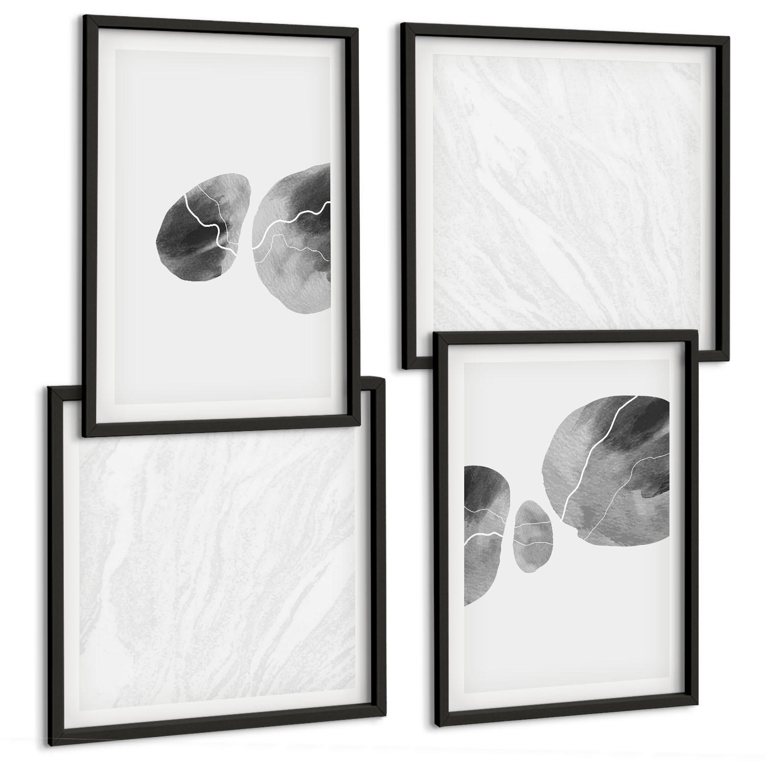 BILDER SET 4er Set - 50x50 cm & 40x60 cm Schwarzer Rahmen - Abstrakte Kunst, Farbspritzer - Schwarz, Kunststoff (50/50cm) - TULUP