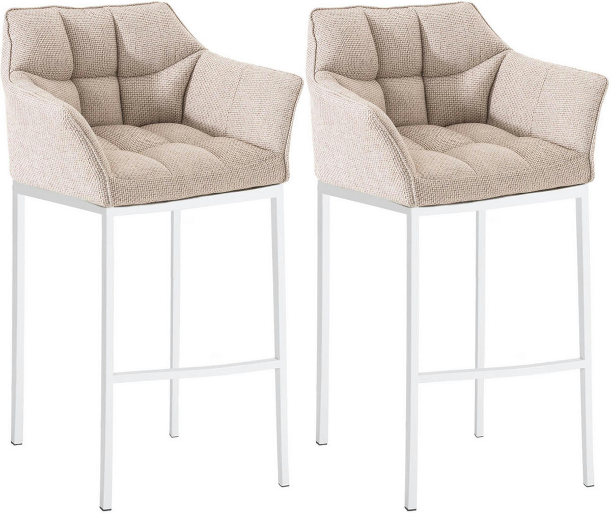 BARHOCKER 2er Set Stoff Elfenbein - Creme/Weiß, Textil/Metall (64/110/48cm) - CLP