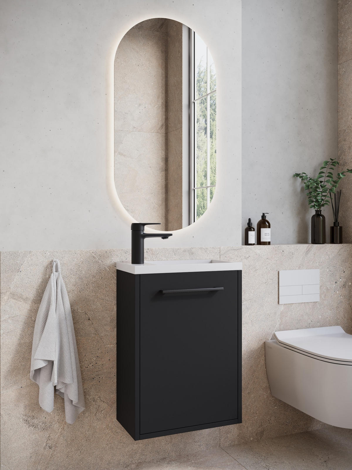 GÄSTE-WC-MÖBELSET Florence 2 Teile Schwarz Hochglanz - 40 x 22 x 50 cm - Schwarz, Holz (40/50/22cm) - Badplaats