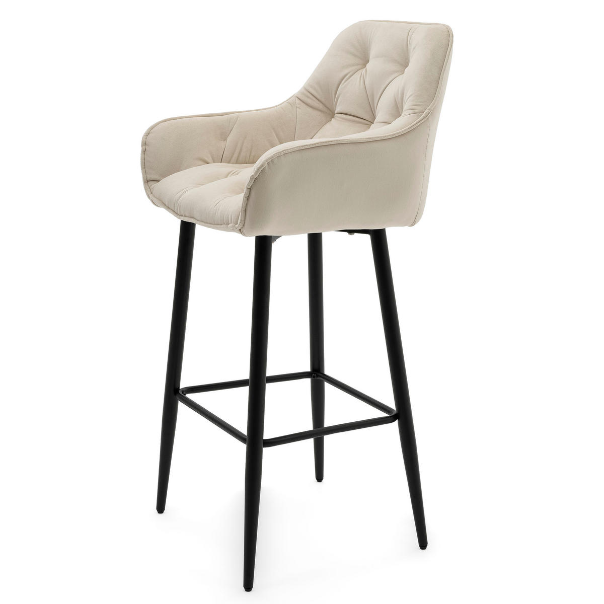 BARHOCKER SIENA gepolstert mit Steppung - beige - Samt Velours - Beige/Schwarz, Metall (53/107/52cm) - NEW HOME