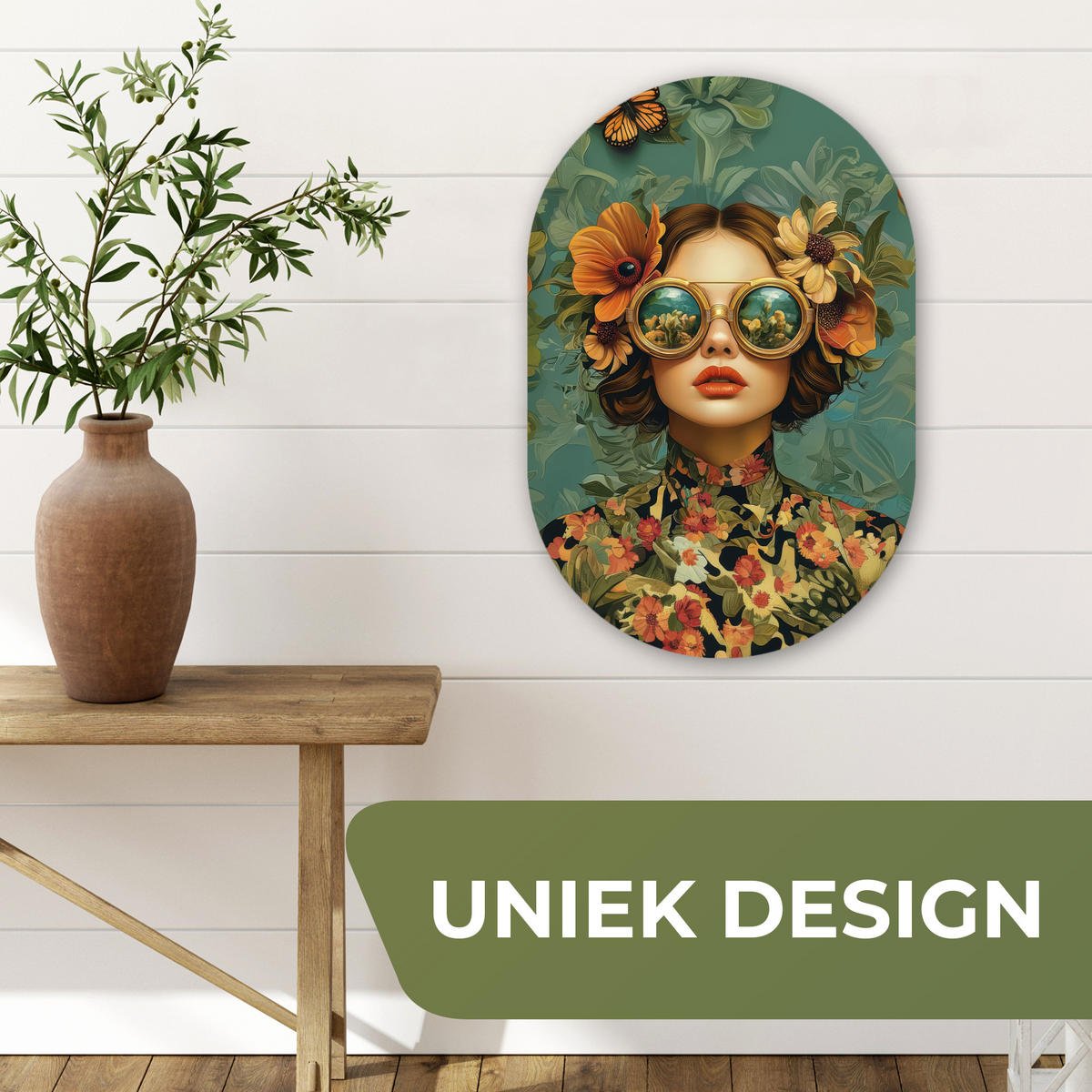 OVALNA ZIDNA SLIKA Žena 40x60 cm - boje petroleja, plastika (40/60cm) - MuchoWow