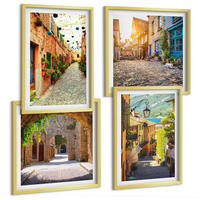 BILDER SET 4er Set - 50x50 cm & 40x60 cm Goldrahmen - Charmante Straßen mit Steinen - Goldfarben, Kunststoff (50/50cm) - TULUP