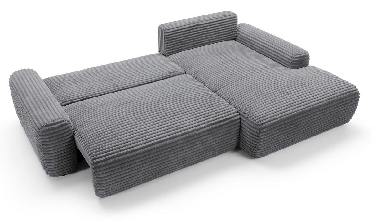 ECKSOFA 260 cm Cantara mit Cordstoff, Bettkasten, Rechts, Dunkelgrau - Dunkelgrau, Holz (162/264cm) - Emporius