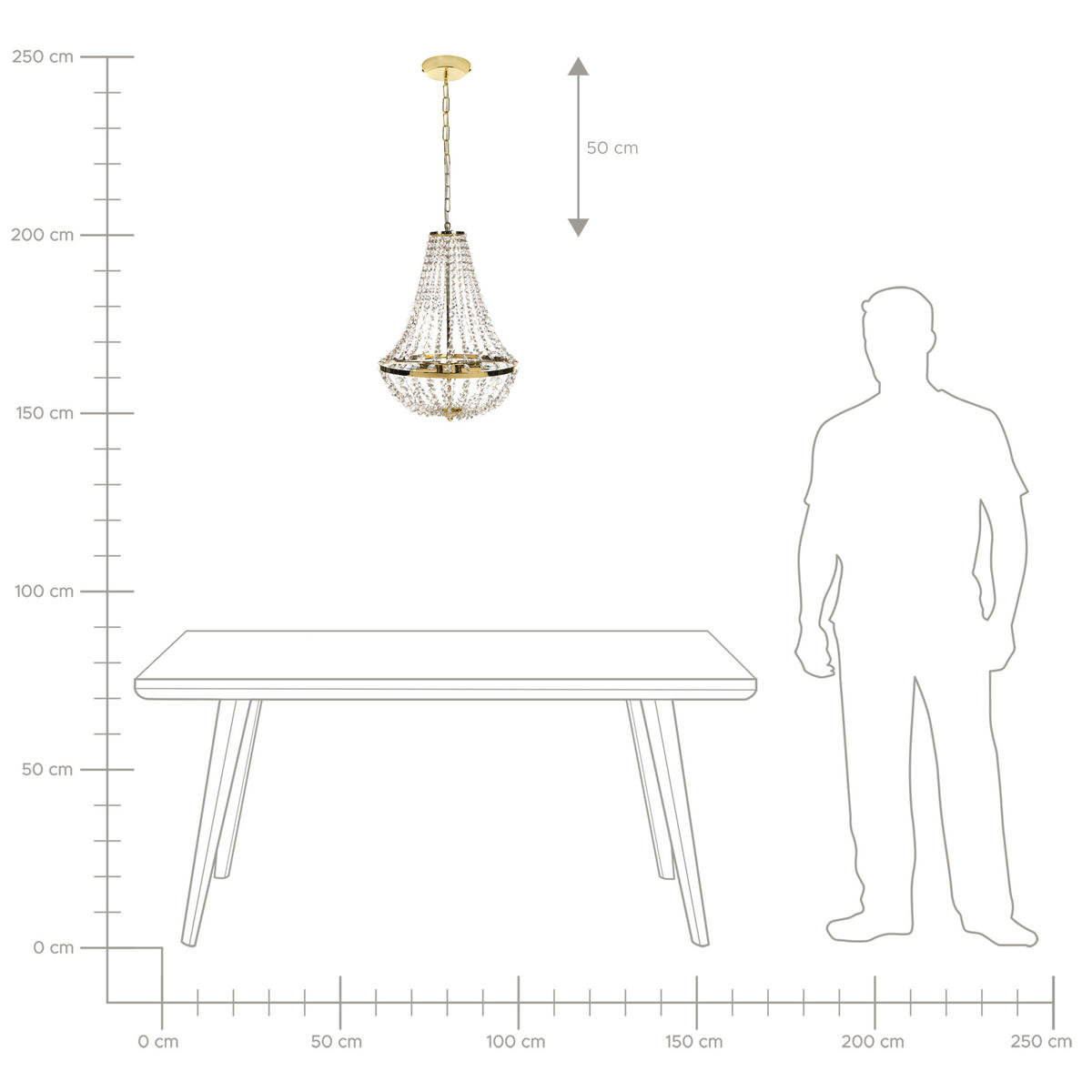 KRONLEUCHTER Metall Gold Diamante - Goldfarben, Metall (40/40/110cm) - Beliani