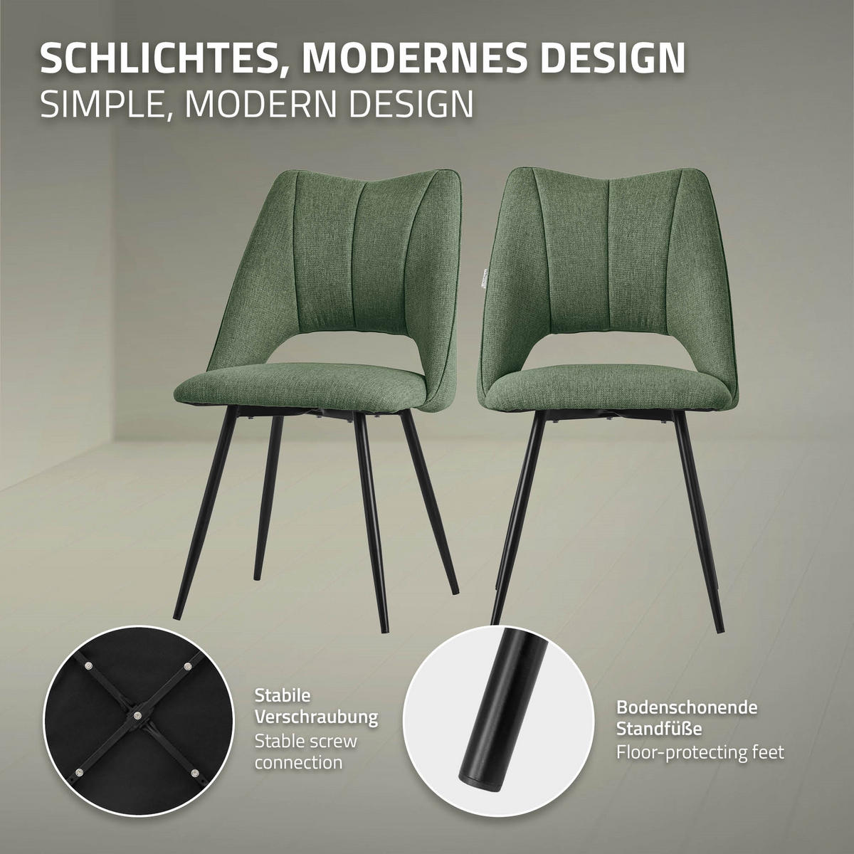 ESSZIMMERSTÜHLE 2ER-SET Grün Stoffbezug - Schwarz/Grün, Textil/Metall (57/89/53cm) - ML-DESIGN