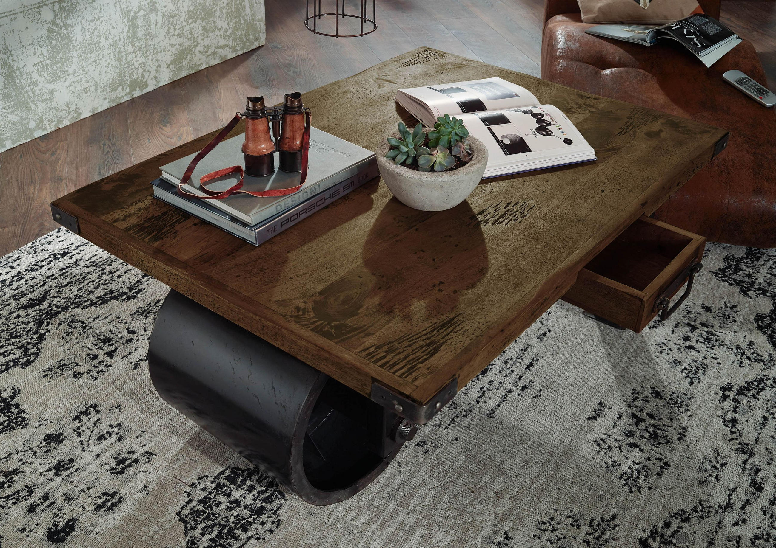 COUCHTISCH Mango 110x80x43 braun lackiert RAILWAY #405 - Braun, Holz (110/80/43cm) - Massivmoebel24