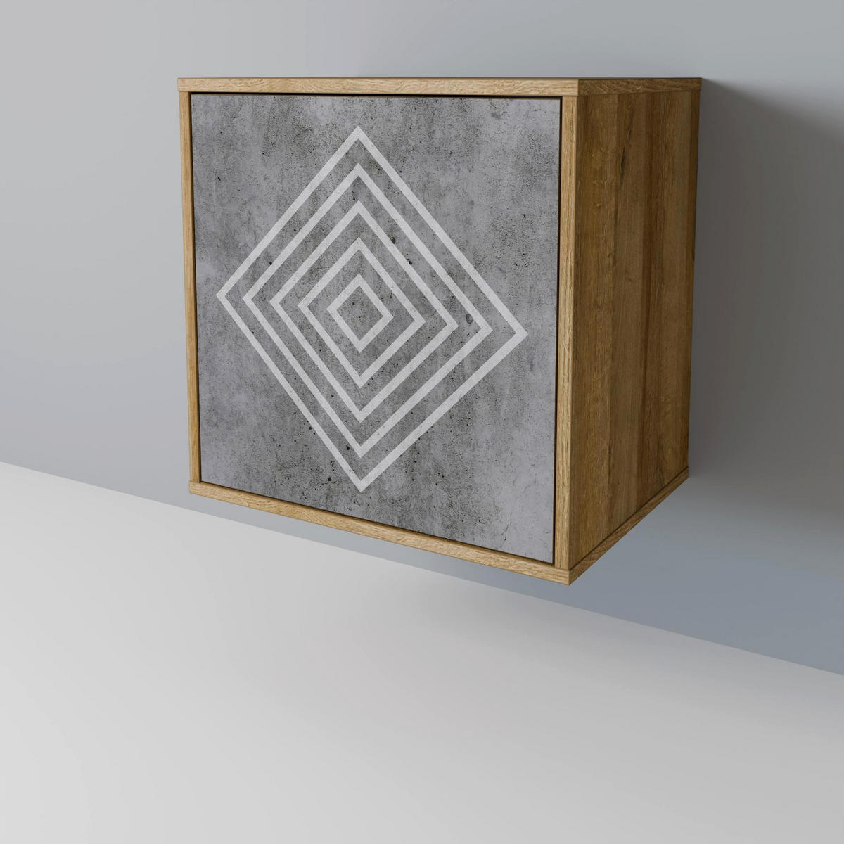 SIDEBOARD POLYGONAL ARTISTRY, Eichefarben, 57,5x42x75,5 cm, Goldfarbene Metallfüße - Eichefarben/Goldfarben, Holzwerkstoff/Metall (57.5/75.5/42cm) - SpaceRebels