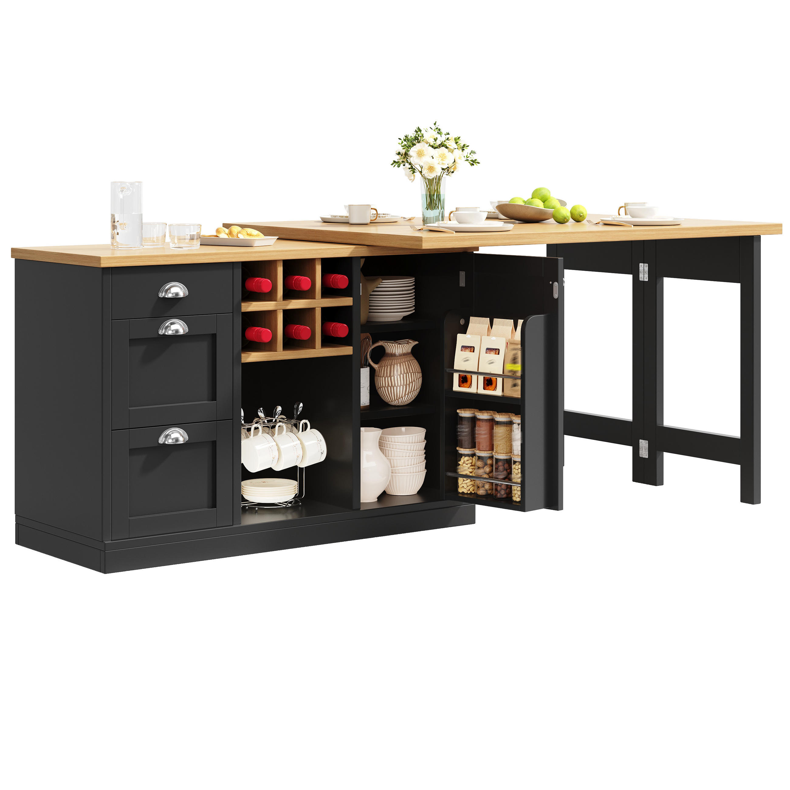 BARTISCH Ausziehbar Stauraum Weinregal Schublade Schwarz - Schwarz, Holzwerkstoff (120/74/40cm) - FLIEKS