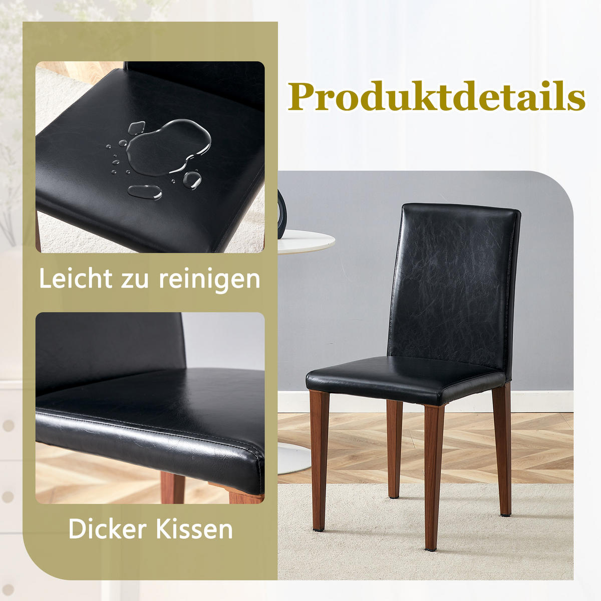 STUHL-SET DE-36598 2 Stück mit PU-Bezug und Metallbeinen Walnussfarben - Walnussfarben, Metall (47/90/41cm) - ComfortXL