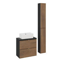 BADMÖBEL-SET 5 Teile - Talia Casella T BM90 in Schwarz Matt/Casella Oak - Hellbraun/Goldfarben, Holz/Metall (80/45/46cm)