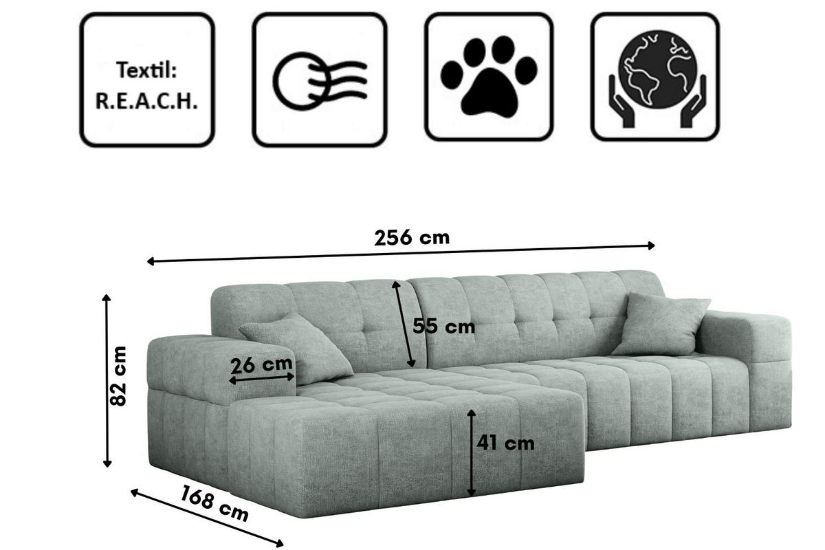 ECKSOFA NIMES Stoff Perfect Harmony Mintz Links - Mintgrün, Holz/Kunststoff (168/265cm) - Kaiser Möbel