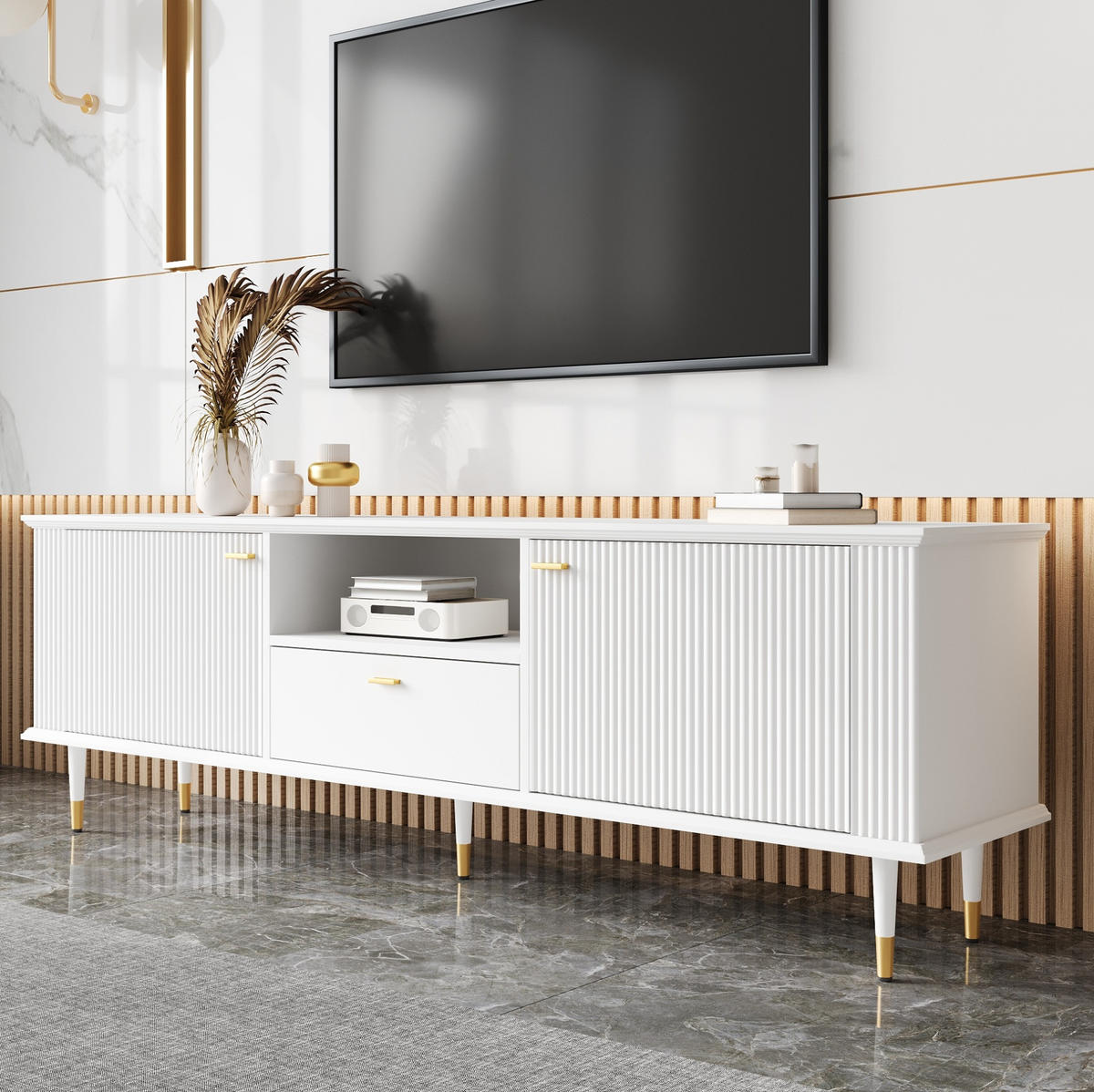 TV-LOWBOARD 170/36/54 cm weiß aus MDF mit Soft-Close und Kabelöffnungen - Weiß, Holzwerkstoff (36/54/170cm) - OKWISH