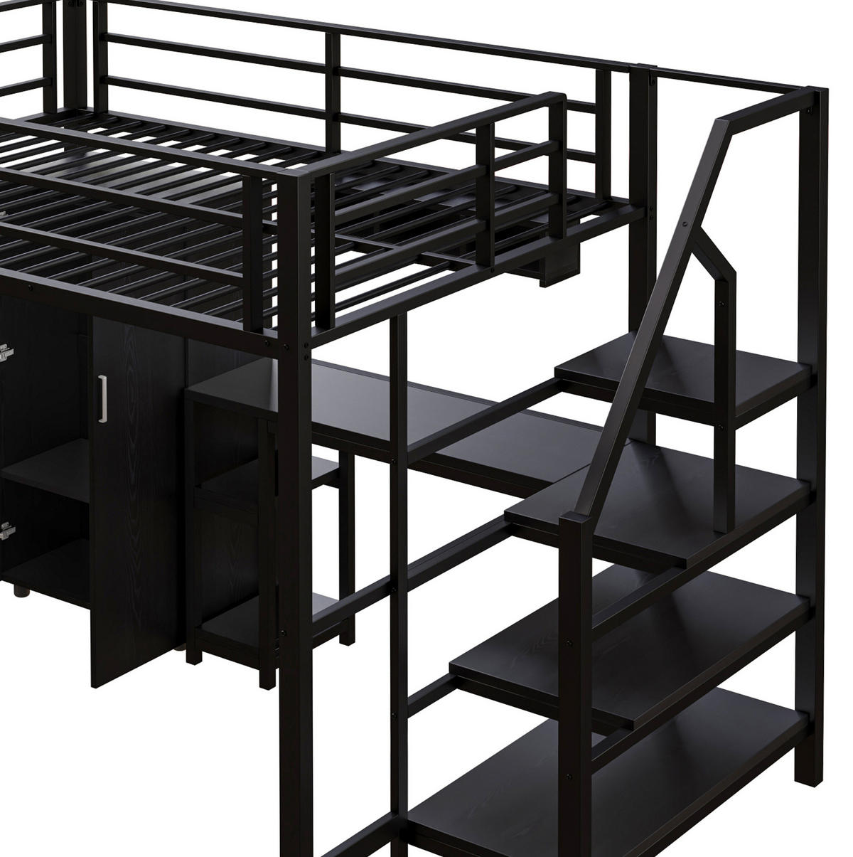 HOCHBETT 140/200 cm in Schwarz mit Schreibtisch, Kleiderschrank und Regalen - Schwarz, Metall (140/200cm) - BEAOK