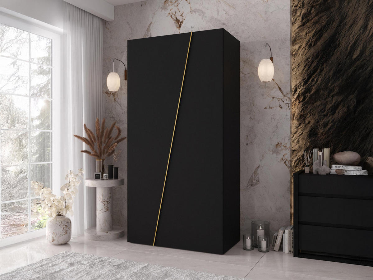 DREHTÜRENSCHRANK Zen 100 cm - Goldfarben/Schwarz, Holzwerkstoff/Kunststoff (100/202/50cm) - MIRJAN24
