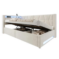 POLSTERBETT 90/200 cm in Beige mit Stauraum, LED-Beleuchtung und USB-Anschlüssen - Beige, Metall (90/200cm) - Flora Grace