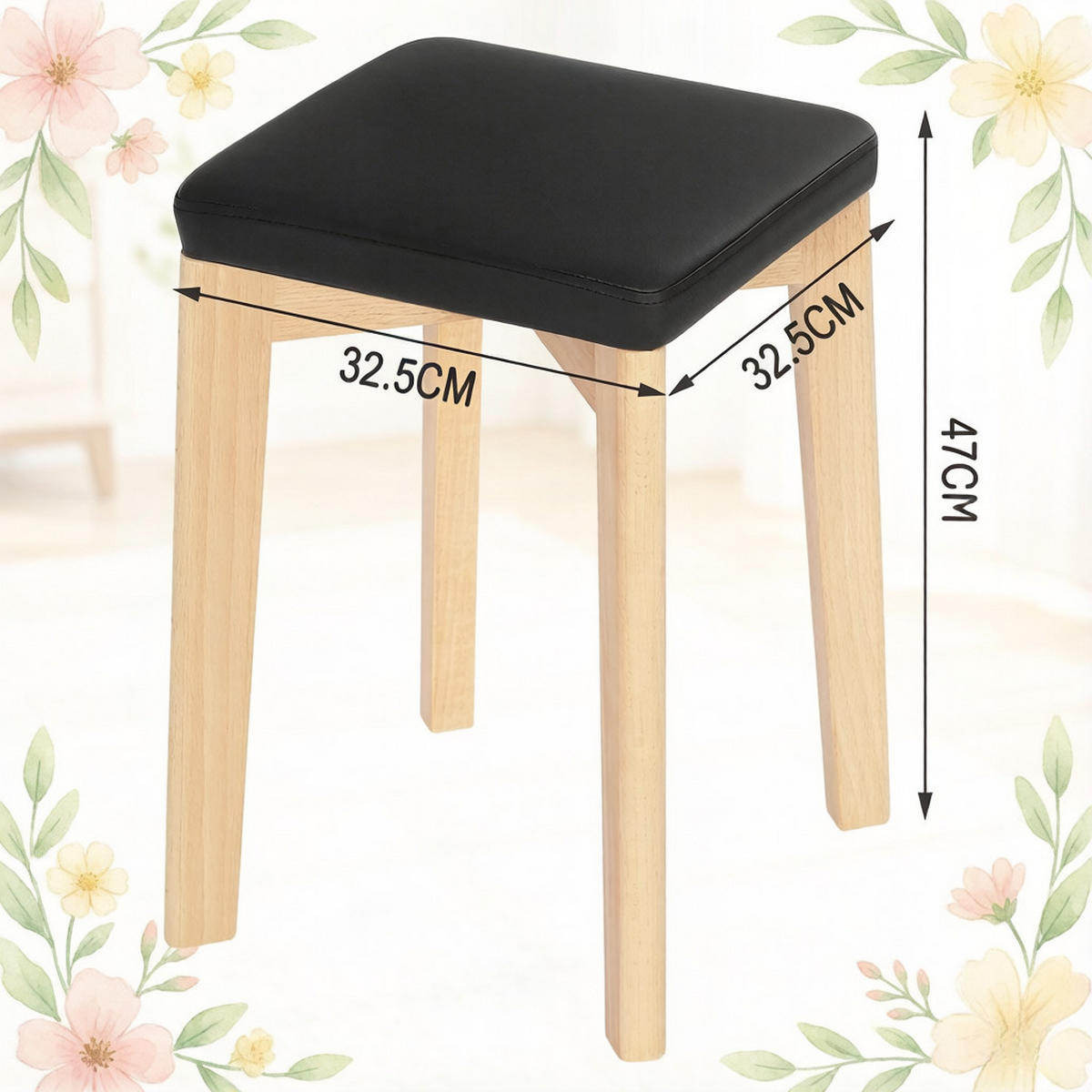 STAPELHOCKER DE-36174 2er Set mit Buchenholz und PU-Sitz Schwarz - Schwarz, Holz (32.5/47/32.5cm) - ComfortXL
