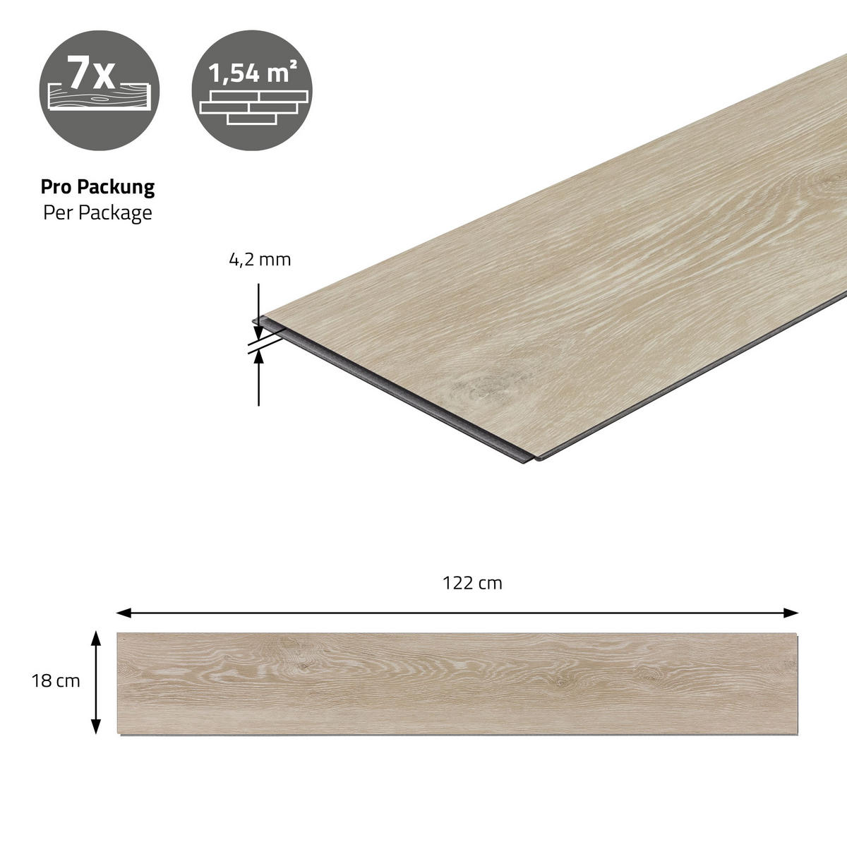 VINYLBODEN Click 3,08m²/14 Dielen Afterglow Eiche - Hellgrau, Kunststoff (122/18/0.42cm) - ML-DESIGN