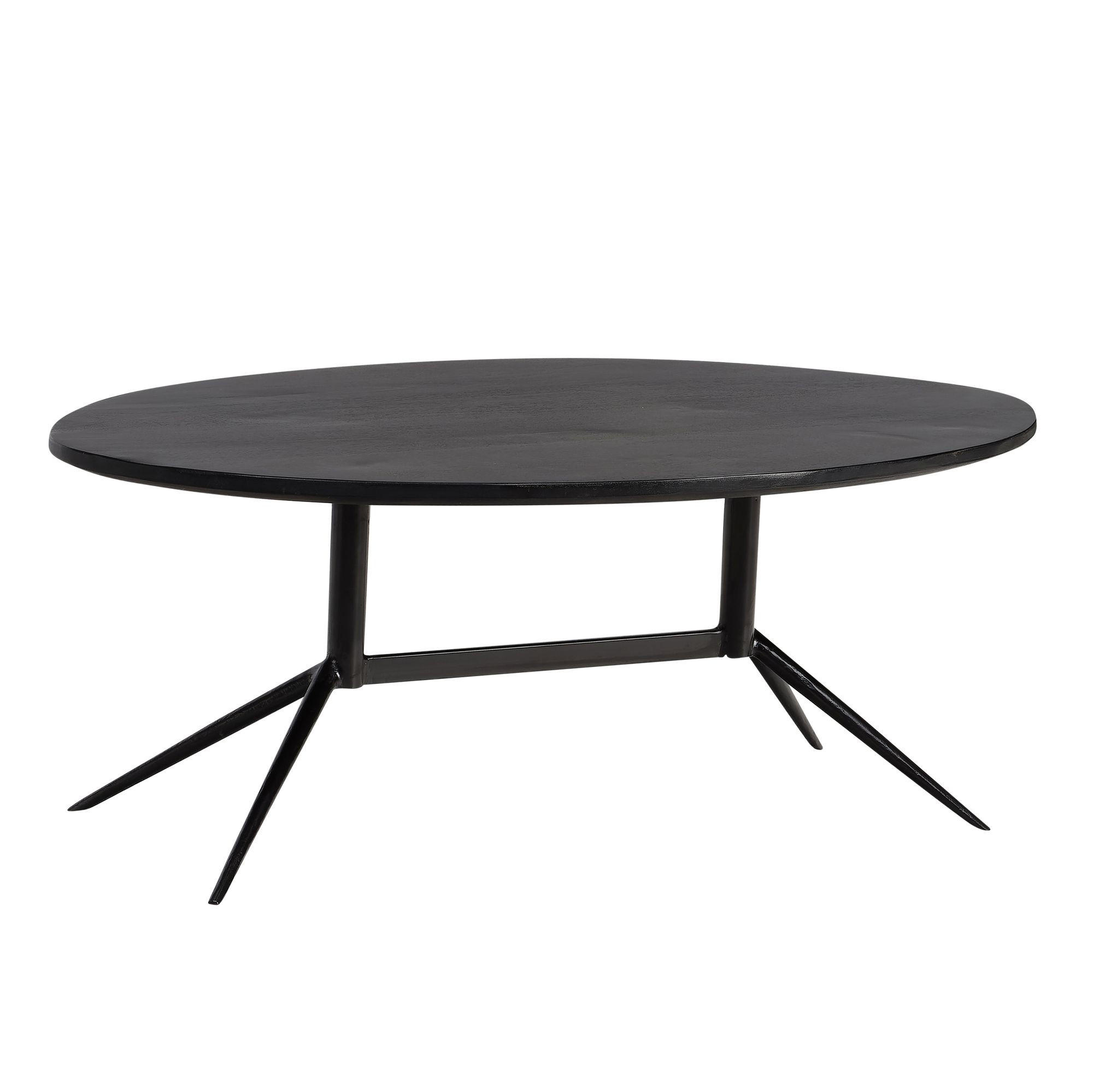 COUCHTISCH Oval in Schwarz aus Mango Massivholz und Metall, 90x50x35 cm mit natürlicher Holzmaserung - Schwarz, Holz/Metall (50/90/35cm) - KADIMA DESIGN