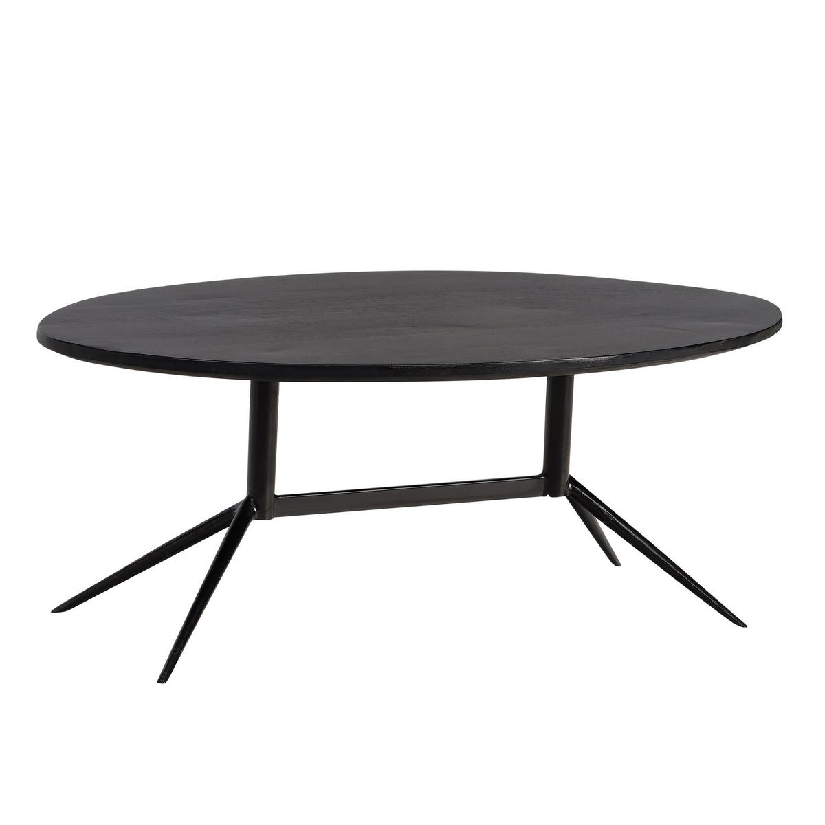 COUCHTISCH Oval in Schwarz aus Mango Massivholz und Metall, 90x50x35 cm mit natürlicher Holzmaserung - Schwarz, Holz/Metall (50/90/35cm) - KADIMA DESIGN