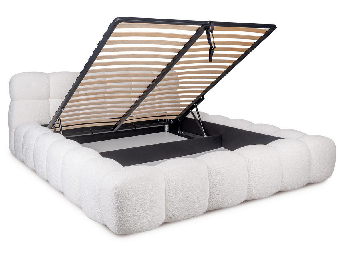 POLSTERBETT Nuba Creame 180/200 cm Boucle mit Bettkasten - Creme, Textil/Metall (180/200cm) - wonello