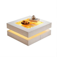 COUCHTISCH mit LED 70 x 70 x 35 cm Glas Weiß mit 3 Schubladen - Weiß, Glas (70/70/35cm) - Meubliv