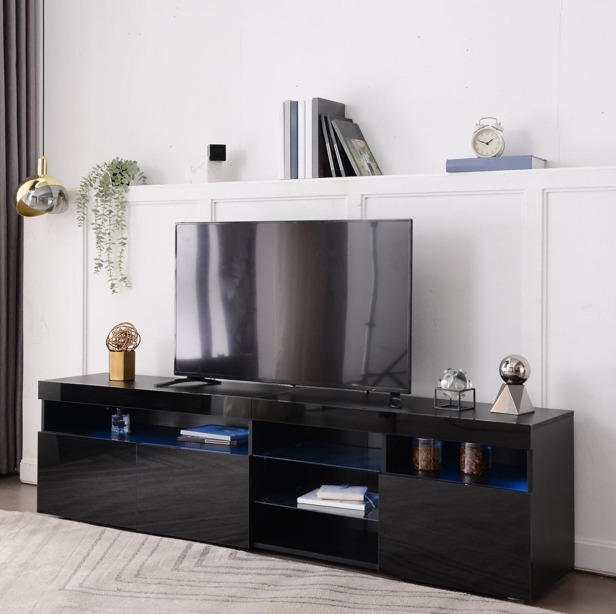 LOWBOARD 180/35/48 cm Schwarz aus MDF mit variabler LED-Beleuchtung - Schwarz, Holzwerkstoff (35/48/180cm) - OKMYHOME