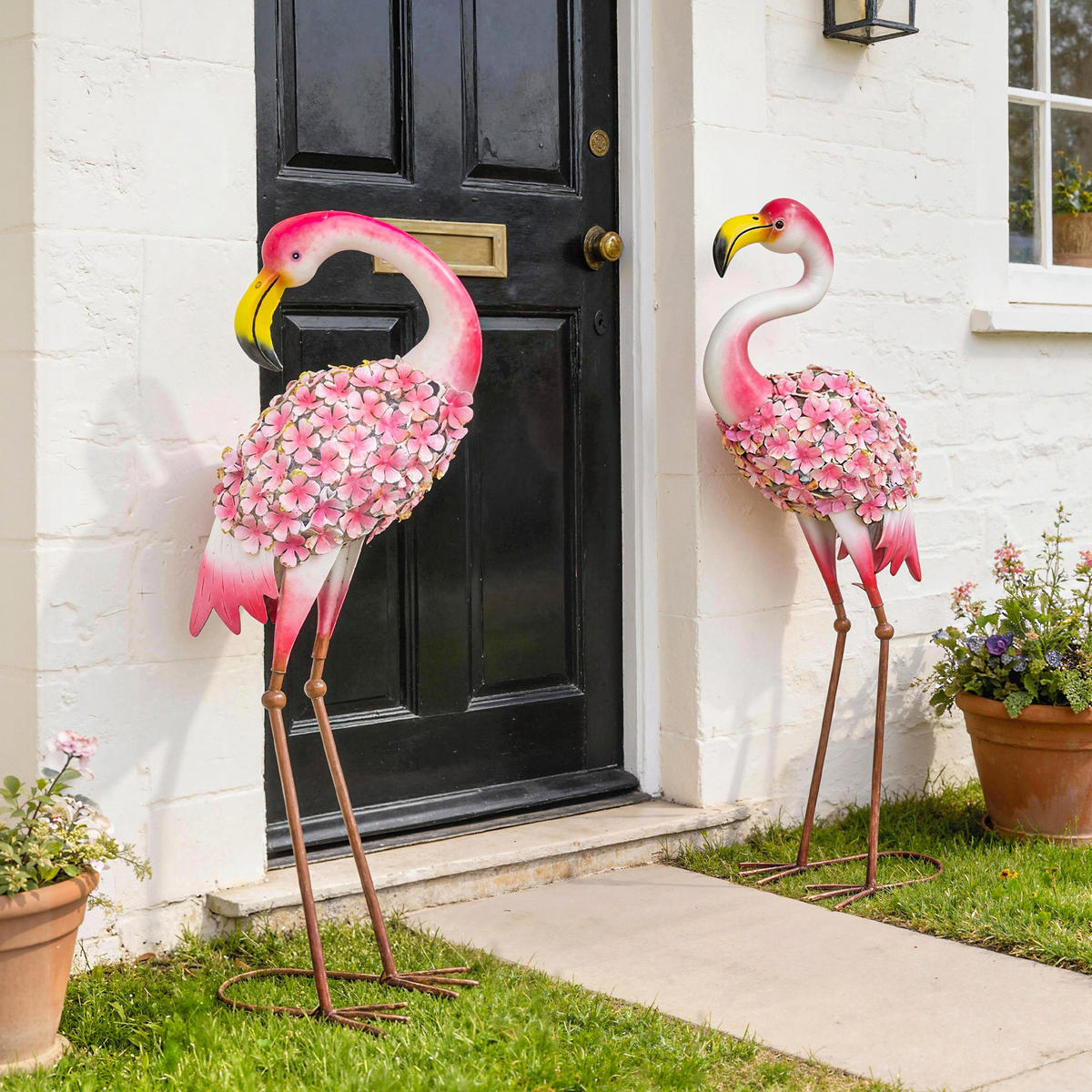 GARTENDEKO-SET 2 TLG. Flamingo, Wetterfest - Rot, Metall (19/83/28cm) - Outsunny