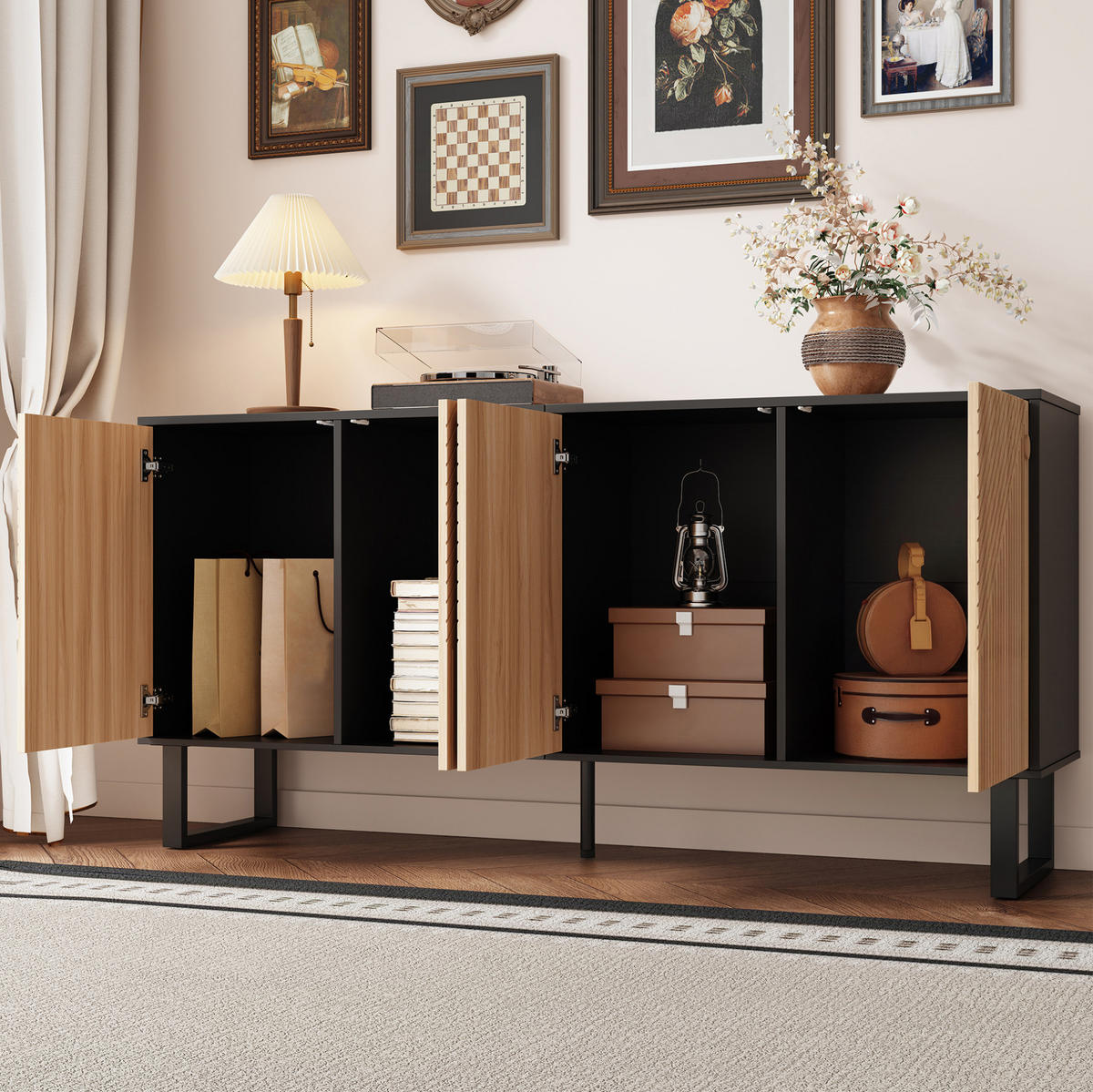 SIDEBOARD 160/38/75 cm Schwarz/Natur aus MDF und Spanplatte mit Stauraum - Schwarz, Holzwerkstoff (38/75/160cm) - OKWISH