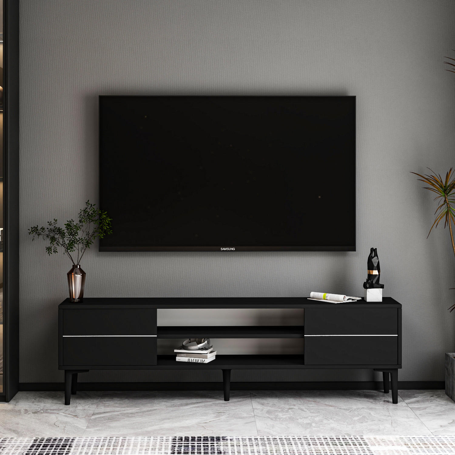 TV-LOWBOARD Aragon Schwarz - Schwarz, Holzwerkstoff/Kunststoff (140/44.6/29.6cm) - moebel17
