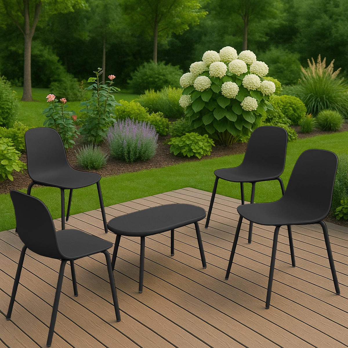 GARTENSITZGRUPPE Kunststoff Schwarz (5-teilig) - Schwarz, Kunststoff - CLP