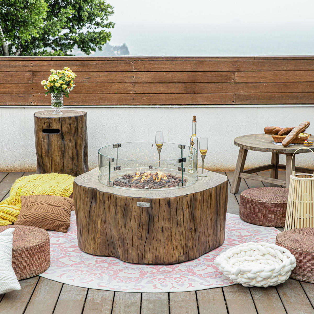 FEUERTISCH Manchester Gasfeuerstelle aus GF-Beton 106/100/43 cm - Rotbraun, Naturmaterialien (100/43/106cm) - Elementi