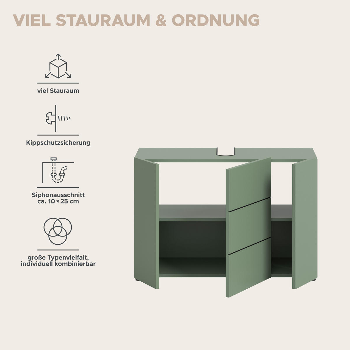 WASCHBECKENUNTERSCHRANK VIRA (B/H/T: ca. 82/56/34 cm) in Smoke Green/Smoke Green - Grün, Holz (82/56/34cm)