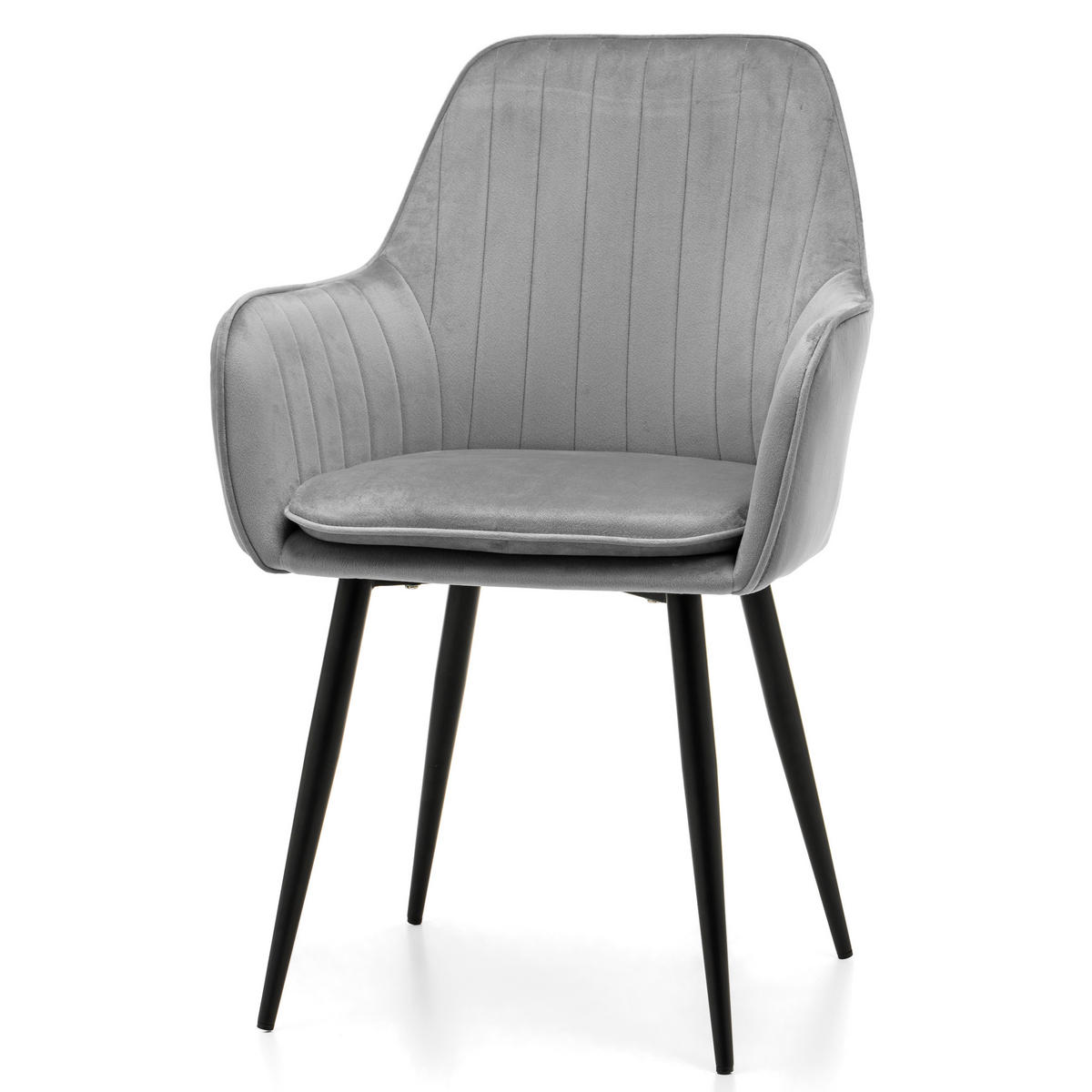 STUHL EMILIA gepolstert mit Steppung- hellgrau - Samt Velours - Hellgrau/Schwarz, Textil/Metall (58/90/58cm) - NEW HOME