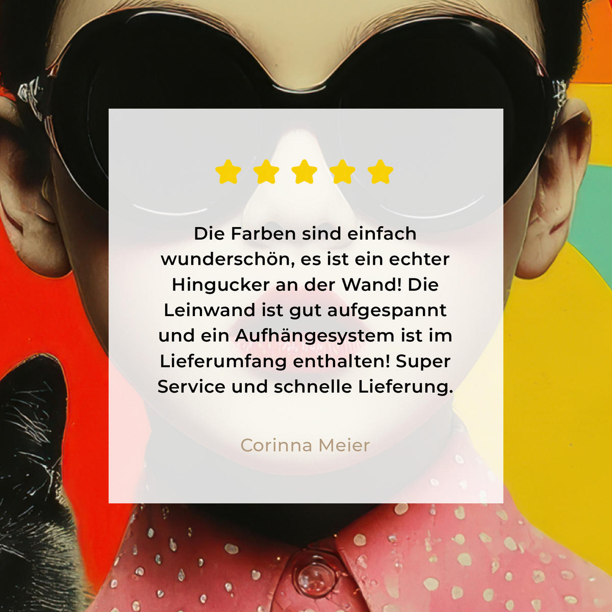 LEINWANDBILD Mädchen - Sonnenbrille - Katze - Retro Deko Groß 90x90 cm - Beige, Textil (90/90cm) - MuchoWow