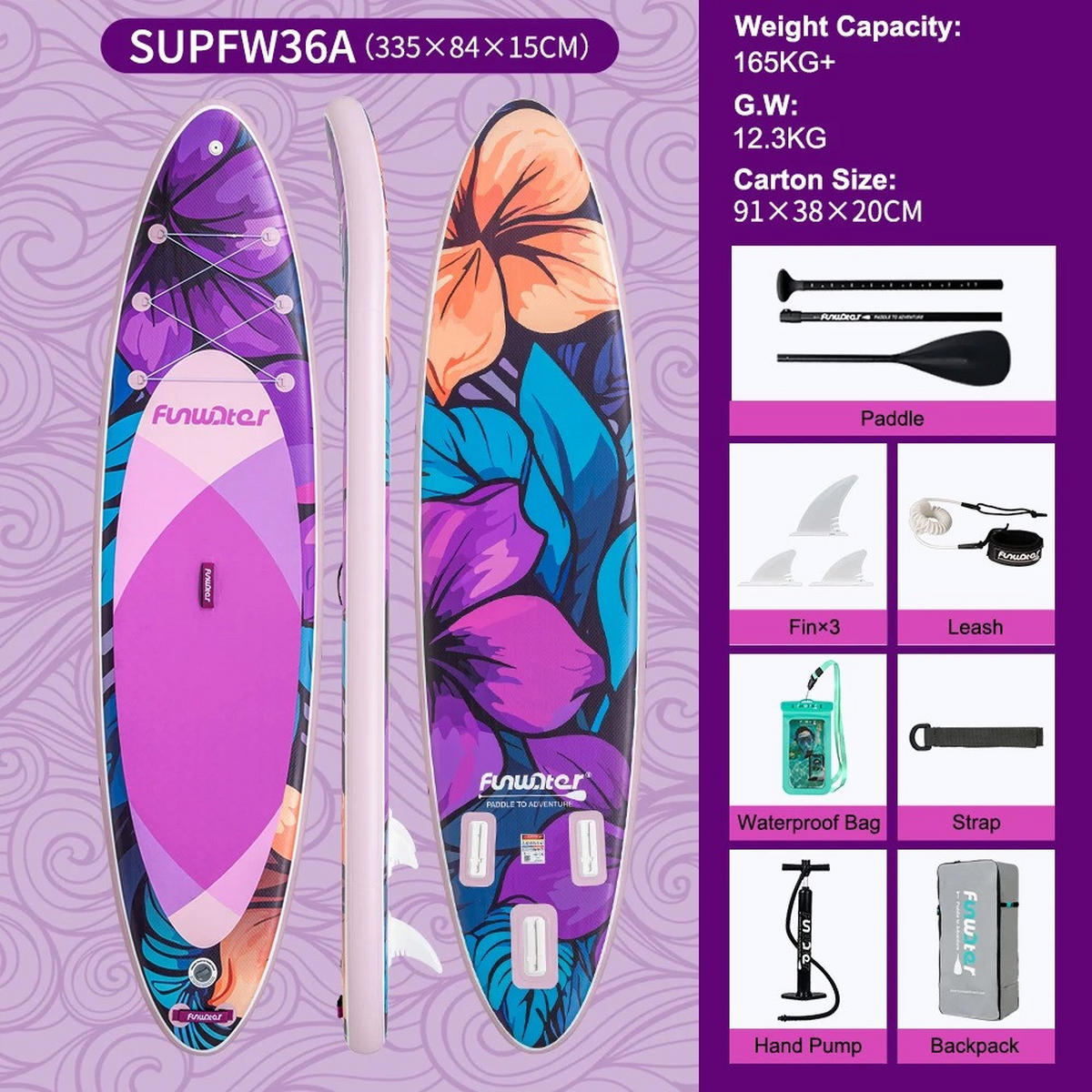STAND-UP PADDLE BOARD SUPFW36A(335×84×15CM) - Lila, Kunststoff (84/335cm) - Kaket