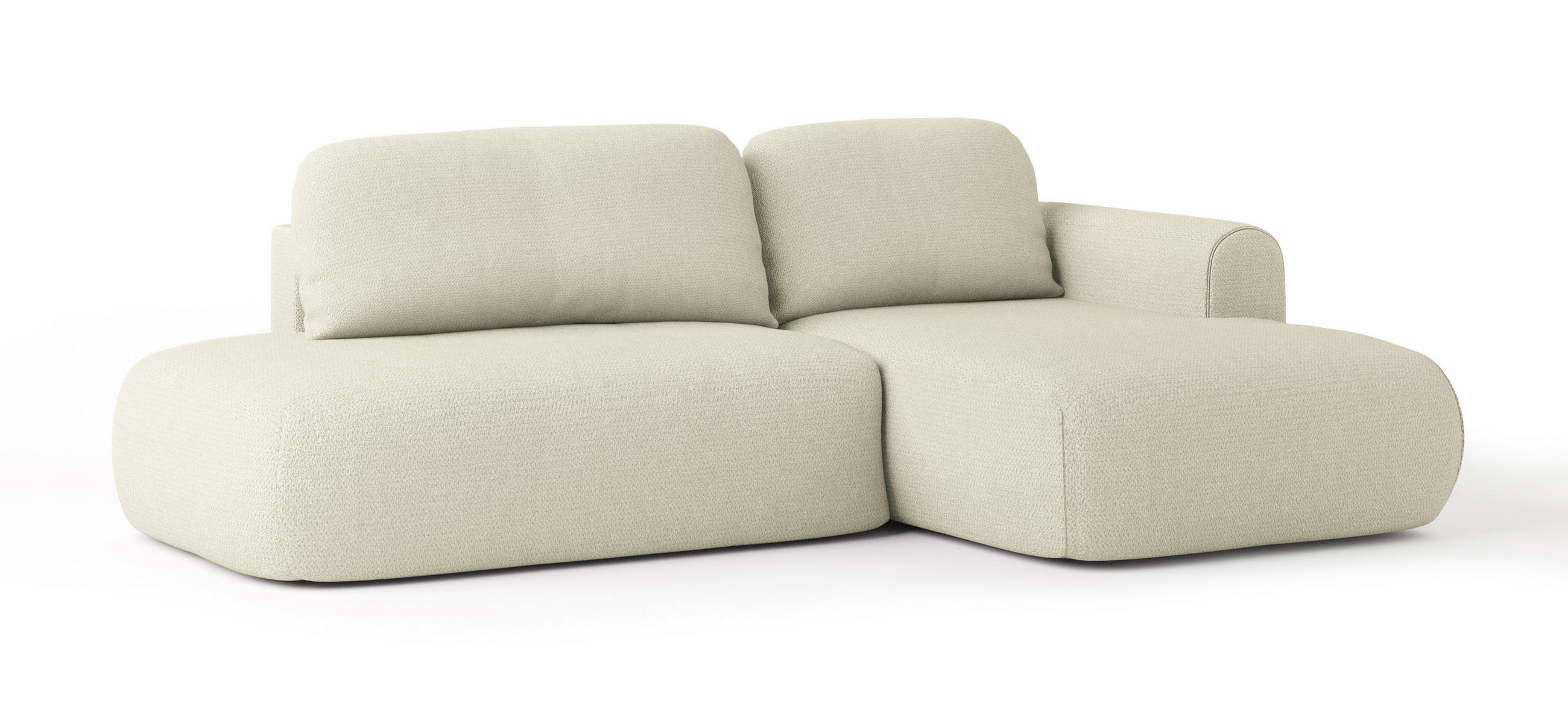 ECKSOFA NUVIRA R-S Creme Geflochtener Stoff mit Schlaffunktion - Creme, Holz (279/158cm) - MASSENO