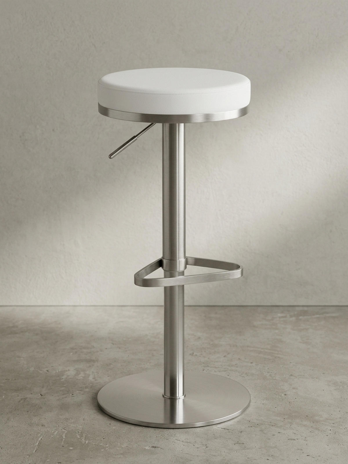 BARHOCKER Höhenverstellbar Gepolstert Triangel-Fußablage ELBE, Weiß 38x38x82 cm - Silberfarben/Weiß, Kunststoff/Textil (38/82/38cm) - KADIMA DESIGN