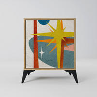 SIDEBOARD INTERSTELLAR VIBES, Eichefarben, 57,5x42x70,5 cm, Schwarze Metall-Sternfüße - Eichefarben/Multicolor, Holzwerkstoff/Metall (57.5/70.5/42cm) - SpaceRebels