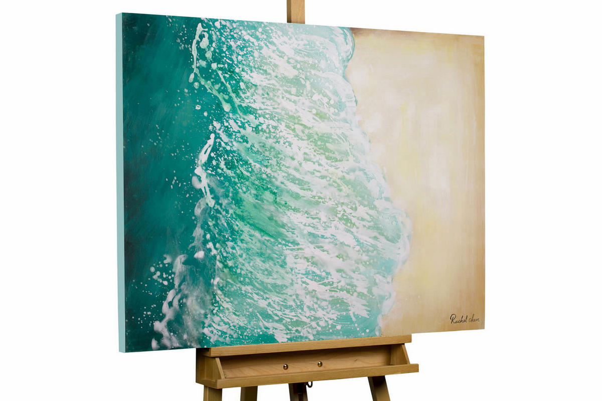 ÖLGEMÄLDE 100/75 cm - Türkis/Beige, Holz/Textil (1.8/75cm) - KUNSTLOFT