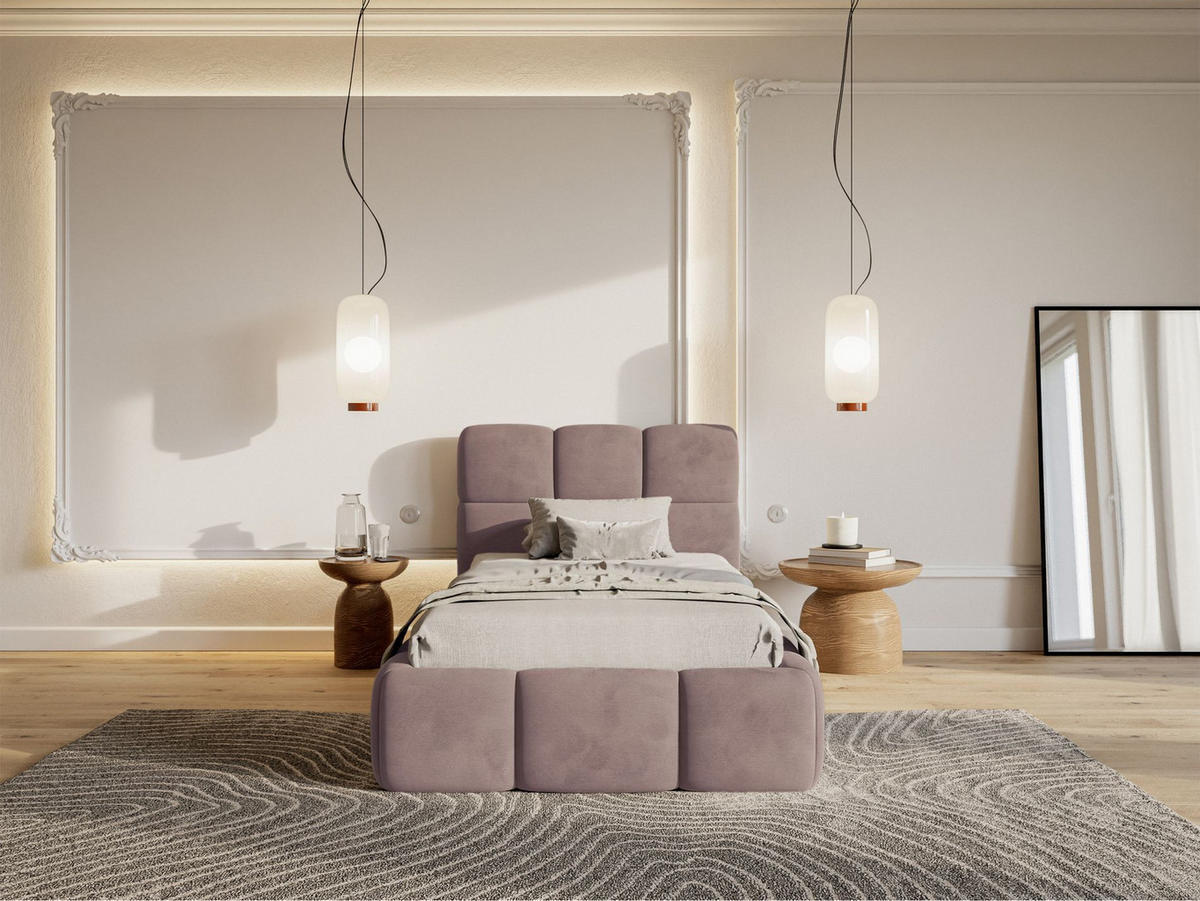POLSTERBETT Cloudy Hellrosa Samt, Bettkasten & Lattenrost, 90x200 cm - Hellrosa/Schwarz, Kunststoff/Textil (90/200cm) - Selsey