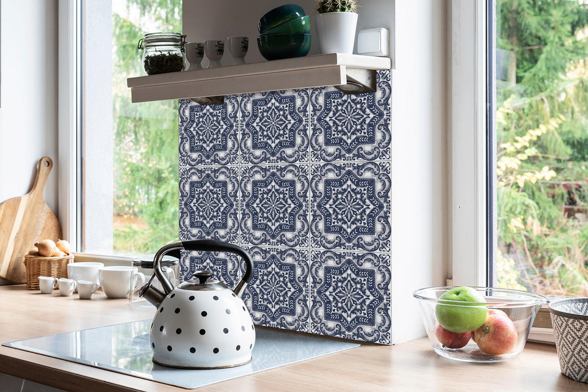 FLIESENAUFKLEBER 9 Stück 30x30 cm selbstklebend Orientalische Atmosphäre - Blau, Textil (30/1.6/30cm) - TULUP