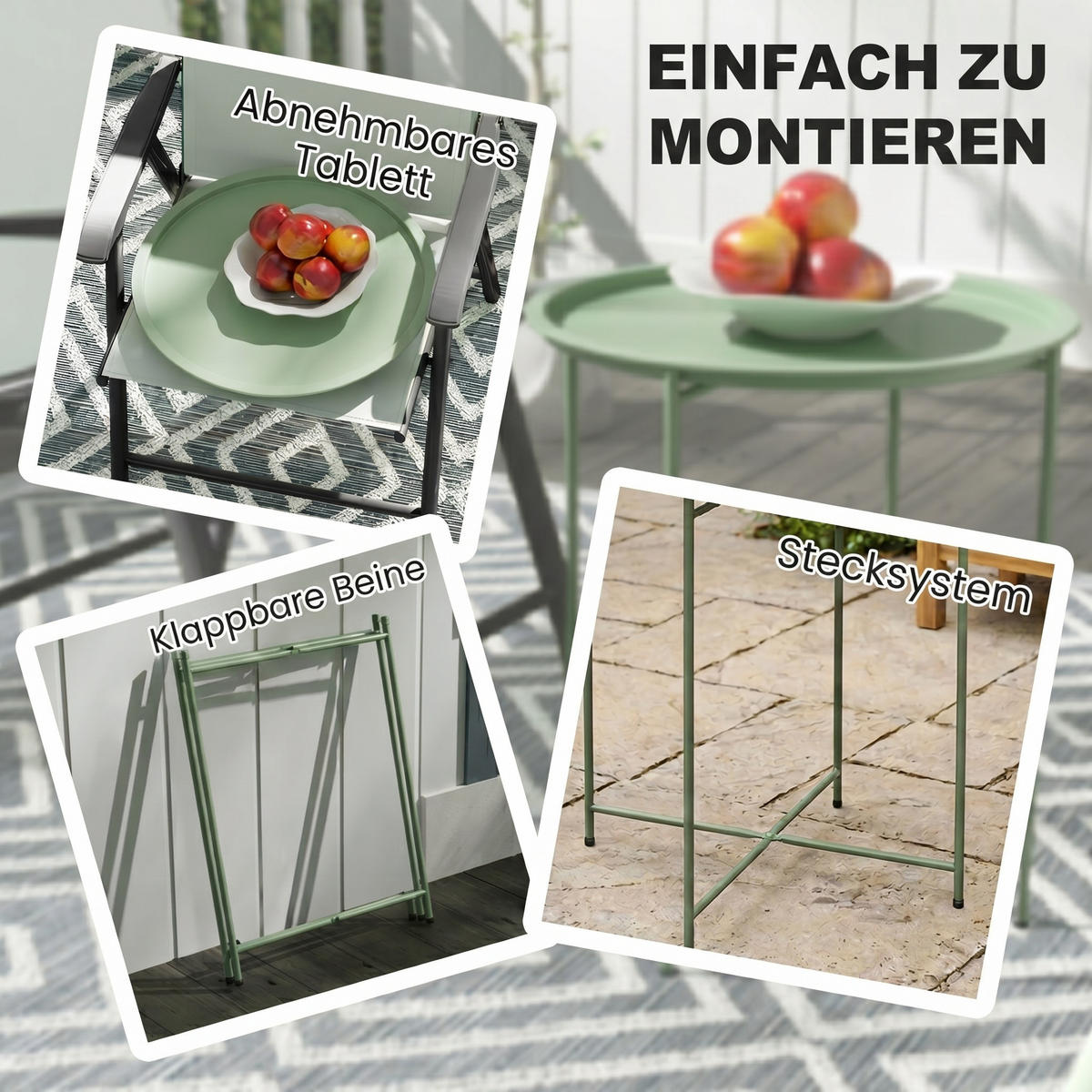 GARTENBEISTELLTISCH DE-14117 mit abnehmbarer Platte, Ø46 x 53 cm Grün - Grün, Metall (46/46/53cm) - ComfortXL