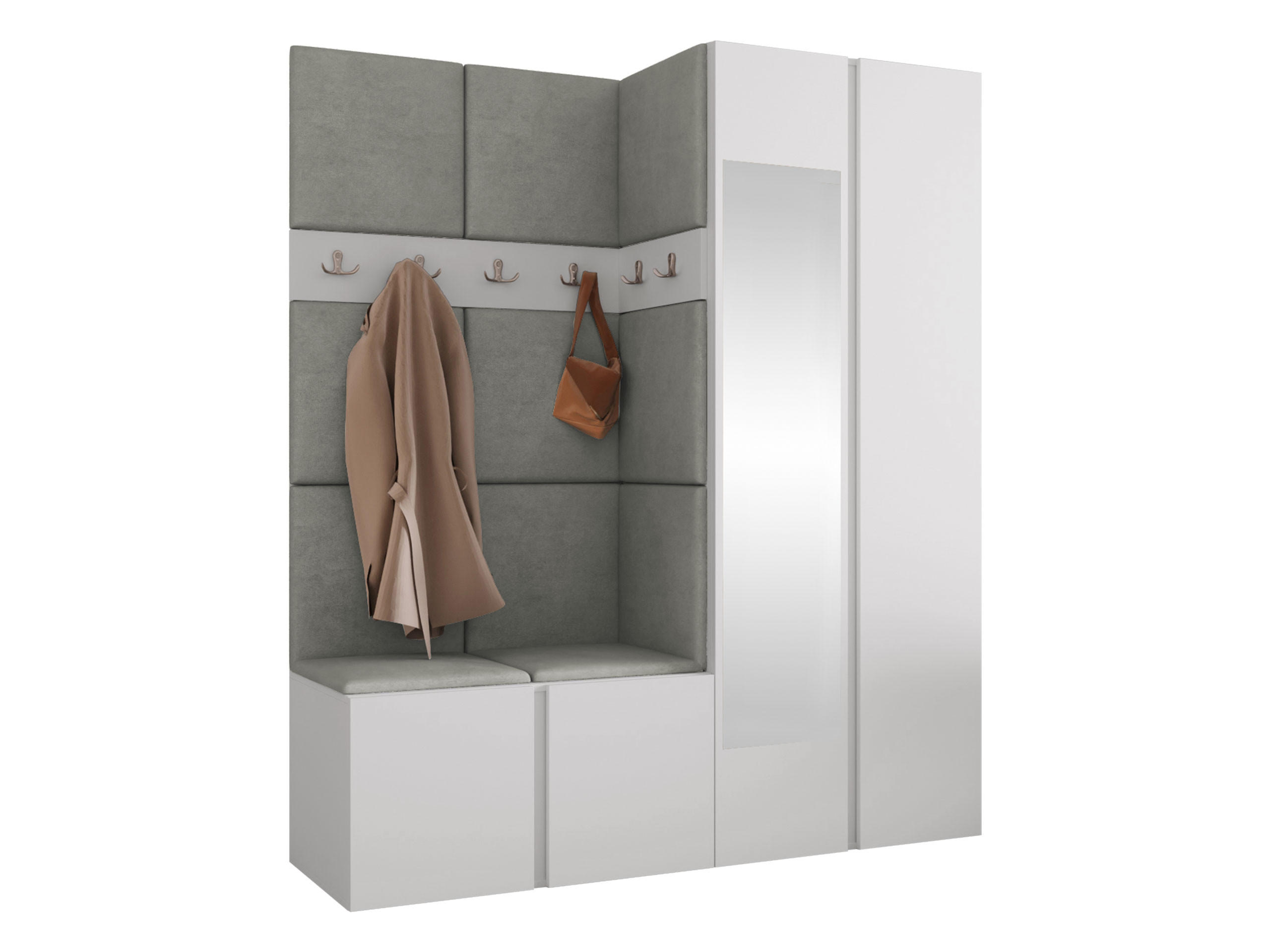 GARDEROBEN-SET Orion XII - Weiß/Grau, Holzwerkstoff/Kunststoff (158/186/46cm) - MIRJAN24