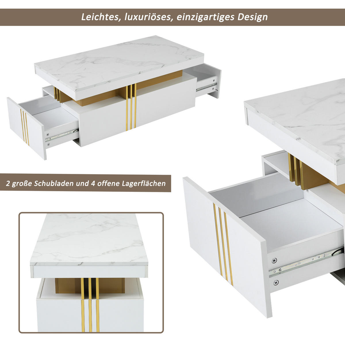 COUCHTISCH 100/50/40 cm modern mit Hochglanzplatte und 2 Schubladen - Weiß, Holzwerkstoff (100/50/40cm) - OKWISH