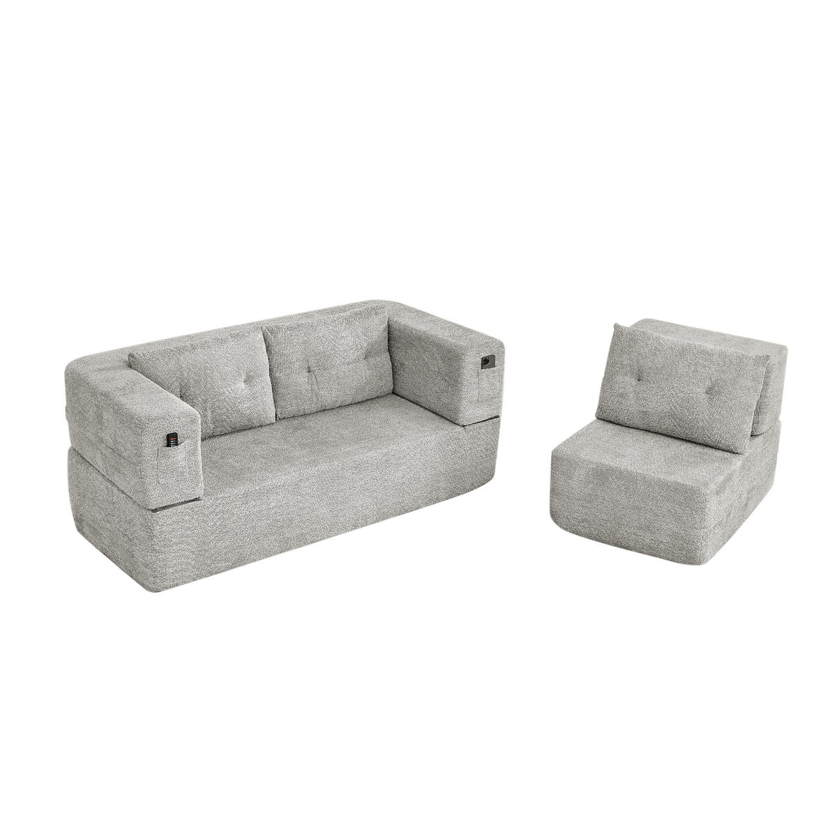 SCHLAFSOFA 2-in-1 mit Sessel Stoff Light Grey 2-tlg. - Hellgrau, Holzwerkstoff (194/39/199cm) - Meubliv